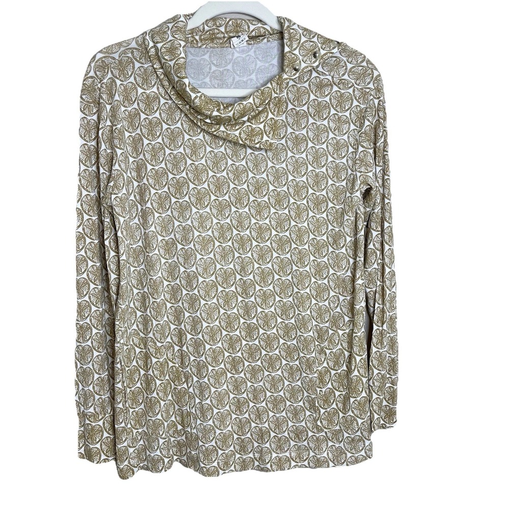 kate quinn womens Top‎ Fruit Citrus Blouse Bamboo Lagenlook Artsy Mock Neck Boho